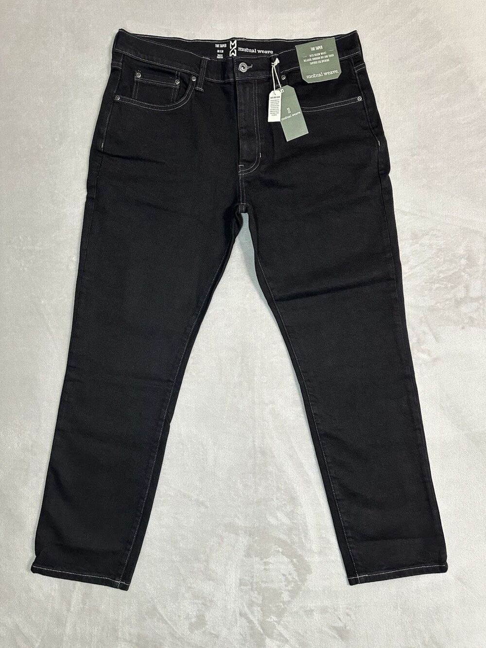 NWT Mutual Weave "The Taper" Men's 36x30 Stretch Jeans Black Rinse Denim Pants